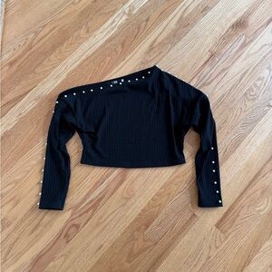 CBR off shoulder black top with pearl details